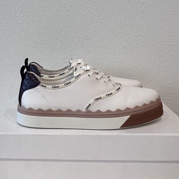 NIB CHLOE Lauren Logo Scallop Leather Low Top Nama Woody Telma Laces Sneakers 39 - Picture 7 of 12